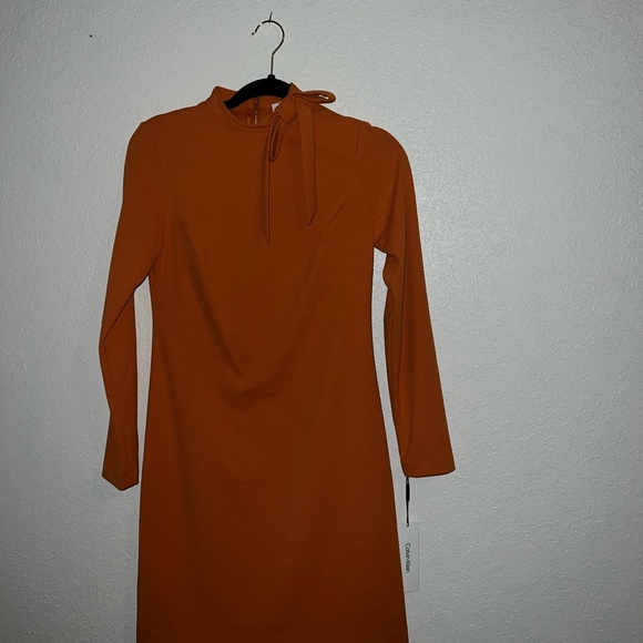 calvin klein burnt orange dress CALVIN KLEIN NWT SLEEVELESS FAUX WRAP SHEATH DRESS BURNT ORANGE CAREER PETITE 8P